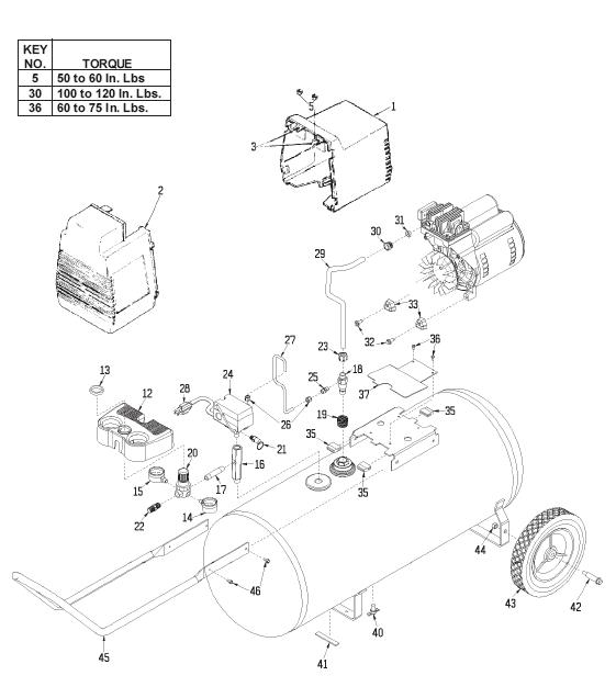 DEVILBISS MODEL 100E8AD2 OIL FREE AIR COMPRESSOR BREAKDOWN, PARTS LIST, REPLACEMENT PARTS